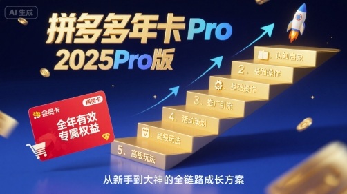 拼多多年卡2025Pro版，五大板块从认知到基础、从推广到活动、从活动到玩法-梦帆创业网
