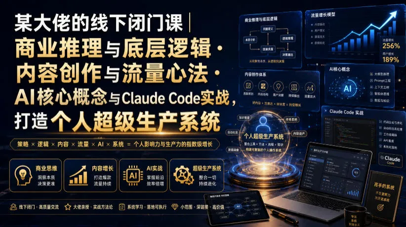 某大佬的线下闭门课｜商业推理与底层逻辑・内容创作与流量心法・AI核心概念与Claude Code实战，打造个人超级生产系统【录音+图片】-梦帆创业网