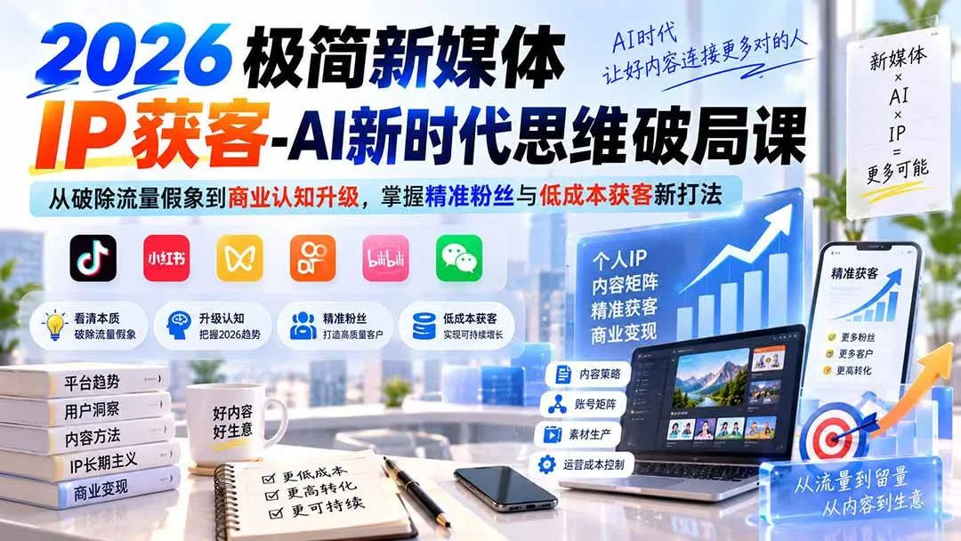 （20272期）2026极简新媒体IP获客-AI新时代思维破局课：从破除流量假象到商业认知升级，掌握精准粉丝与低成本获客新打法-梦帆创业网
