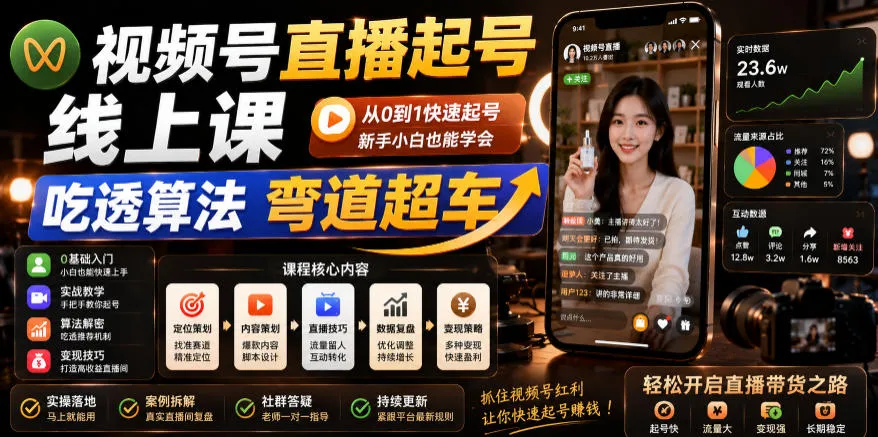 视频号直播起号线上课，吃透算法弯道超车（2026年6月）-梦帆创业网