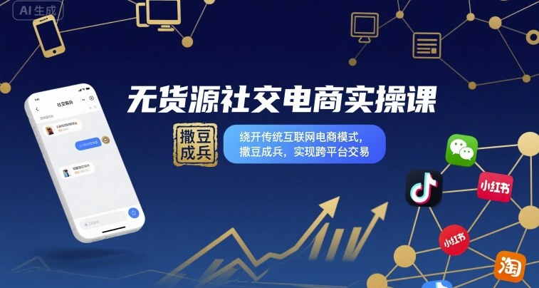无货源社交电商实操课，绕开传统互联网电商模式，撒豆成兵，实现跨平台交易-梦帆创业网