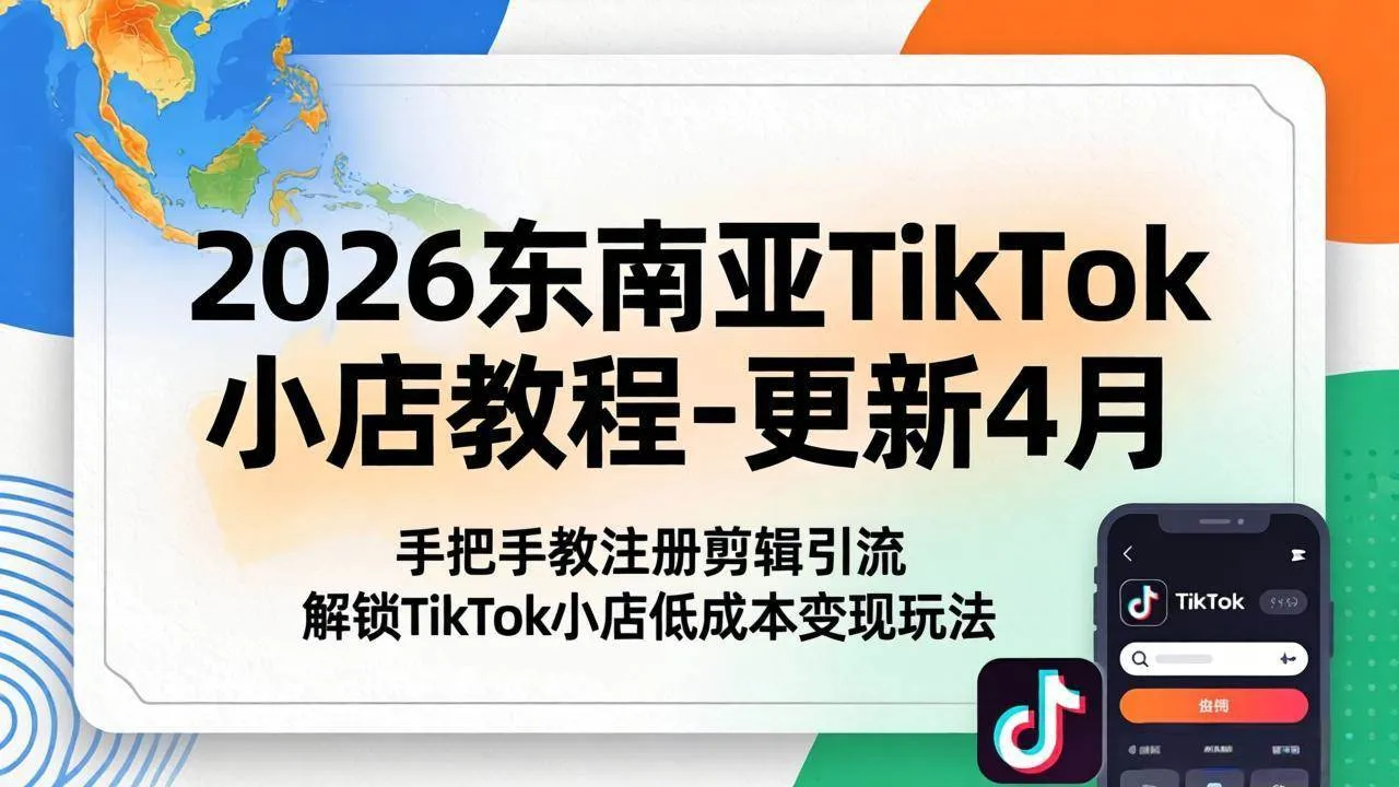 （18180期）2026东南亚TikTok小店教程-更新4月，手把手教注册剪辑引流，解锁TikTok小店低成本变现玩法-梦帆创业网