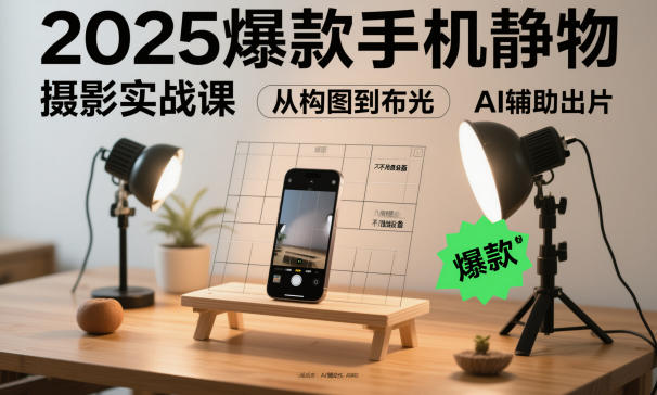 2025爆款手机静物摄影实战课，从构图到布光，不用贵设备，AI辅助出片-梦帆创业网