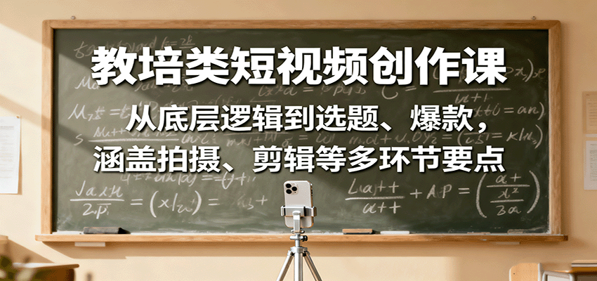 教培类短视频创作课：从底层逻辑到选题、爆款，涵盖拍摄、剪辑等多环节要点-梦帆创业网