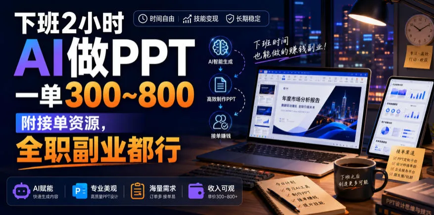 下班2小时AI做PPT，一单300~800，附接单资源，全职副业都行【揭秘】-梦帆创业网