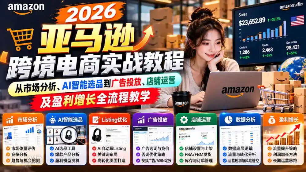 2026亚马逊跨境电商实战教程-更新1027，从市场分析、AI智能选品到广告投放、店铺运营及盈利增长全流程教学-梦帆创业网