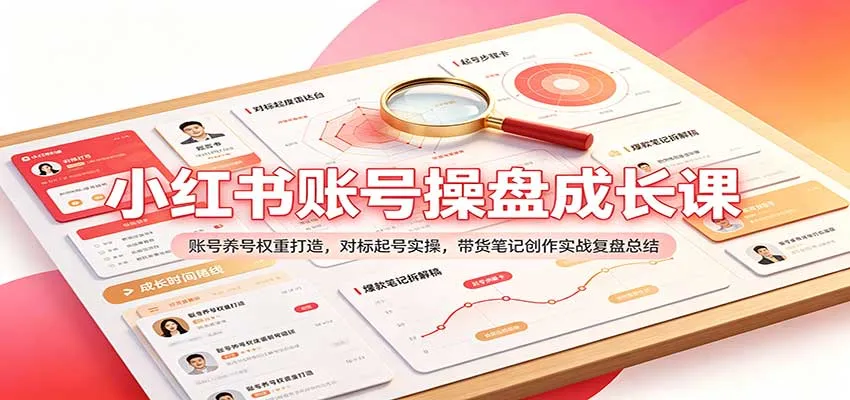 小红书账号操盘成长课：账号养号权重打造，对标起号实操，带货笔记创作实战复盘总结-梦帆创业网