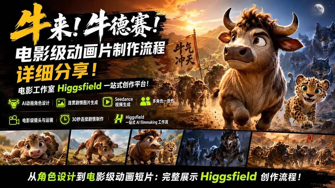 (19987期)牛来!牛德赛!电影级动画片制作流程详细分享!电影工作室Higgsfield一站式创作平台! (19987期)牛来!牛德赛!电影级动画片制作流程详细分享!电影工作室Higgsfield一站式创作平台!