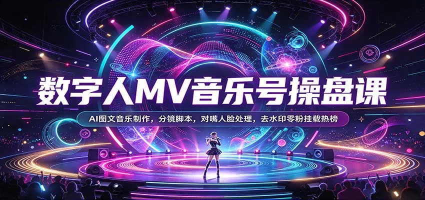 数字人MV音乐号操盘课:AI图文音乐制作,分镜脚本,对嘴人脸处理,去水印零粉挂载热榜 数字人MV音乐号操盘课:AI图文音乐制作,分镜脚本,对嘴人脸处理,去水印零粉挂载热榜