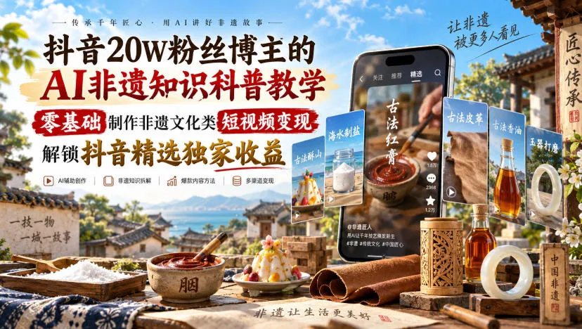 抖音20W粉丝博主的AI非遗知识科普教学，零基础制作非遗文化类短视频变现，解锁抖音精选独家收益-梦帆创业网