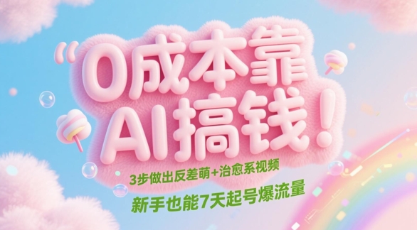 0成本靠AI搞钱！3步做出反差萌+治愈系视频，新手也能7天起号爆流量-梦帆创业网