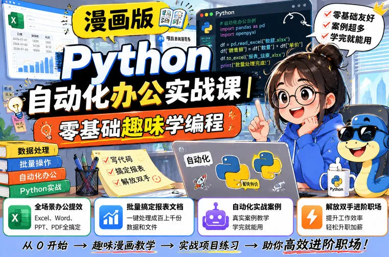 漫画版Python自动化办公实战课｜零基础趣味学编程，全场景办公提效、批量搞定报表文档、解放双手进阶职场-梦帆创业网