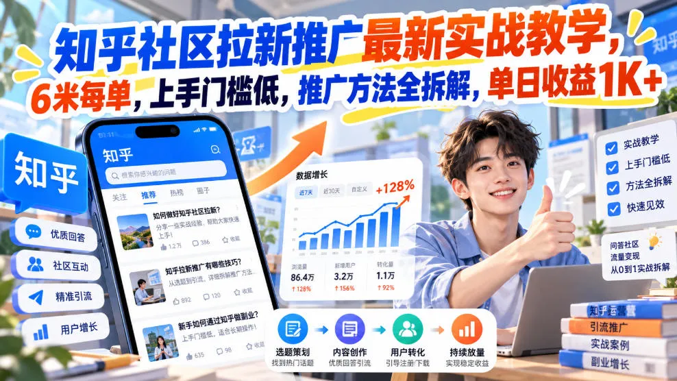 知乎社区拉新推广最新实战教学,6米每单,上手门槛低,推广方法全拆解,单日收益1K+! 知乎社区拉新推广最新实战教学,6米每单,上手门槛低,推广方法全拆解,单日收益1K+!