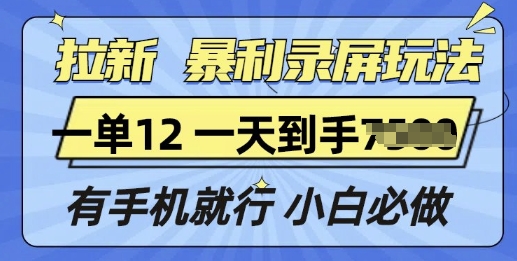拉新暴利录屏玩法，一单12块，有手机就行，小白必做-梦帆创业网