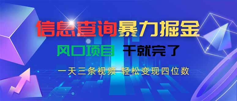 （15516期）信息查询暴力掘金，一天三条视频 轻松变现四位数，风口项目干就完了-梦帆创业网