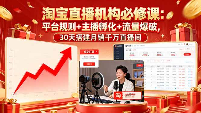 （16087期）淘宝直播机构必修课：平台规则/主播孵化/流量爆破,30天搭建月销千万直播间-梦帆创业网