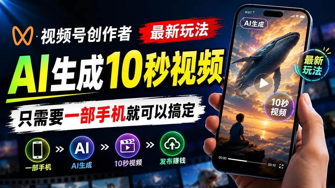 （20136期）视频号创作者最新玩法，AI生成10秒视频，只需要一部手机就可以搞定-梦帆创业网