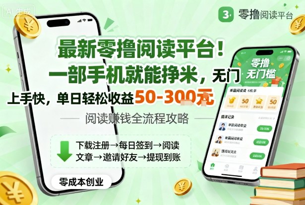 最新零撸阅读平台！一部手机就能挣米，无门槛上手快，单日轻松收益50-3张【揭秘】-梦帆创业网