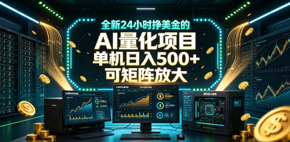 全新24小时挣美金的AI量化项目，单机日入500+，每天见收益，可矩阵放大【揭秘】-梦帆创业网