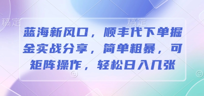蓝海新风口，顺丰代下单掘金实战分享，简单粗暴，可矩阵操作，轻松日入几张-梦帆创业网