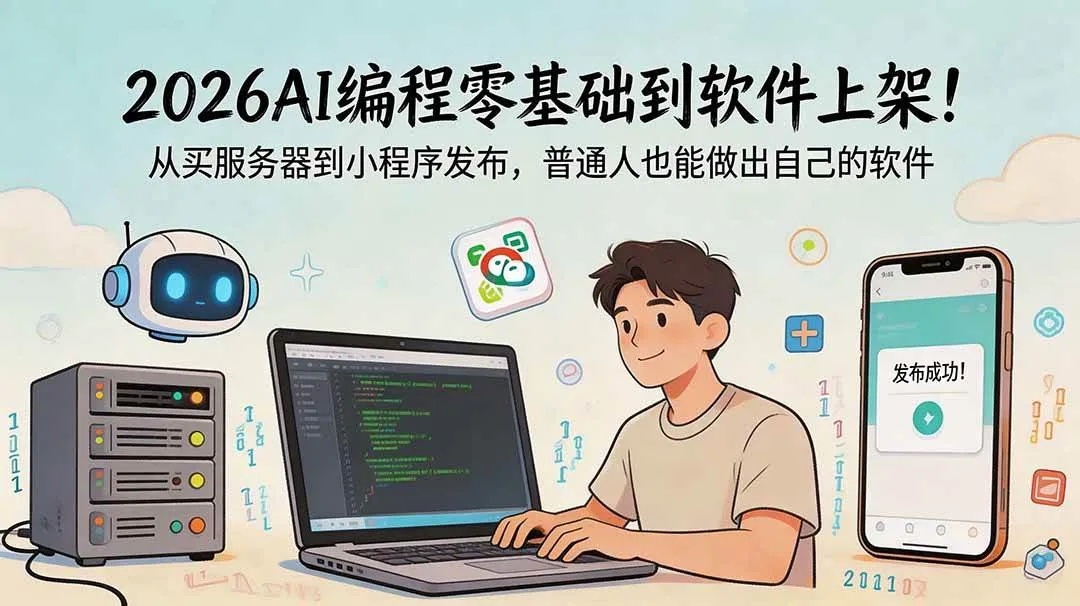 （18905期）2026AI编程零基础到软件上架！从买服务器到小程序发布，普通人也能做出自己的软件-梦帆创业网