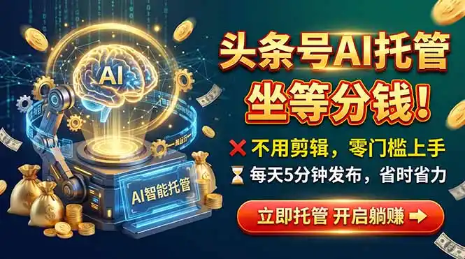 头条AI视频托管，你出号我运营，每天花5分钟发布，月赚1W+，手机可做-梦帆创业网