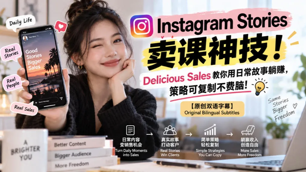 Instagram Stories卖课神技！Delicious Sales教你用日常故事躺賺，策略可复制不费脑！【原创双语字幕】-梦帆创业网