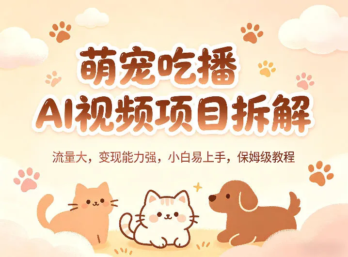 萌宠吃播AI视频项目拆解，流量大，变现能力强，小白易上手，保姆级教程-梦帆创业网