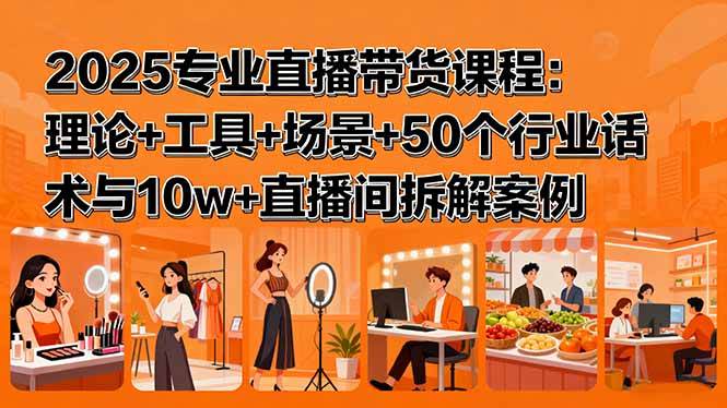（15988期）2025专业直播带货课程：理论+工具+场景+50个行业话术与10w+直播间拆解案例-梦帆创业网