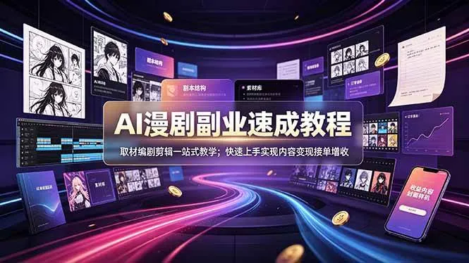 （19157期）AI漫剧副业速成教程，取材编剧剪辑一站式教学；快速上手实现内容变现接单增收-梦帆创业网