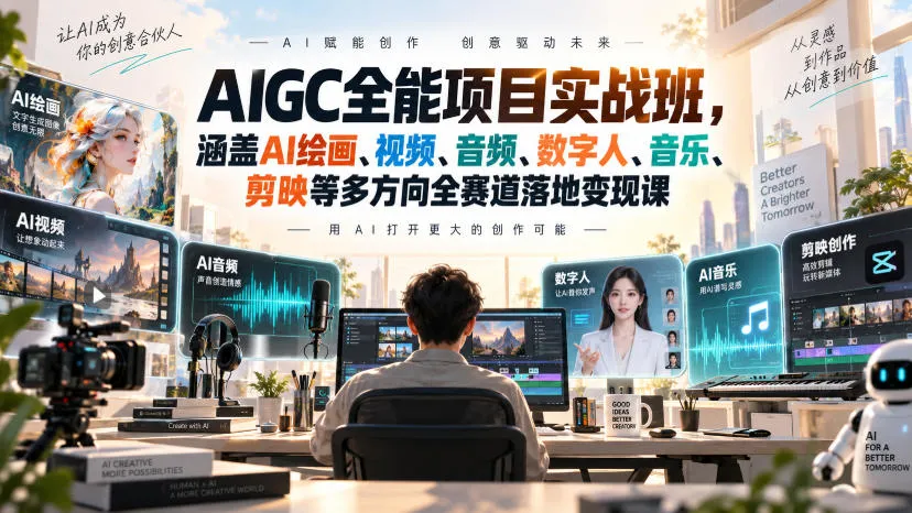 AIGC全能项目实战班，涵盖AI绘画、视频、音频、数字人、音乐、剪映等多方向全赛道落地变现课-梦帆创业网
