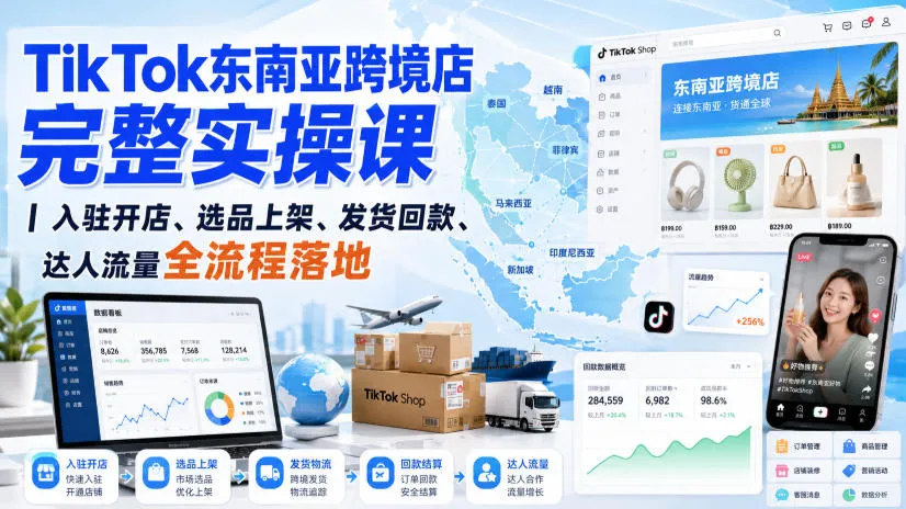 TikTok东南亚跨境店完整实操课|入驻开店、选品上架、发货回款、达人流量全流程落地 TikTok东南亚跨境店完整实操课|入驻开店、选品上架、发货回款、达人流量全流程落地