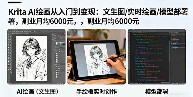 （16222期）Krita AI绘画从入门到变现：文生图/实时绘画/模型部署，副业月均6000元-梦帆创业网
