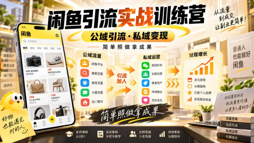 闲鱼引流实战训练营，公域引流·私域变现，简单照做拿成果-梦帆创业网