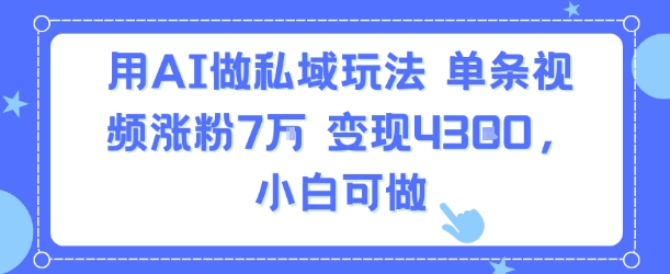 用AI做私域玩法，单条视频涨粉7W变现4.3k，小白可做-梦帆创业网