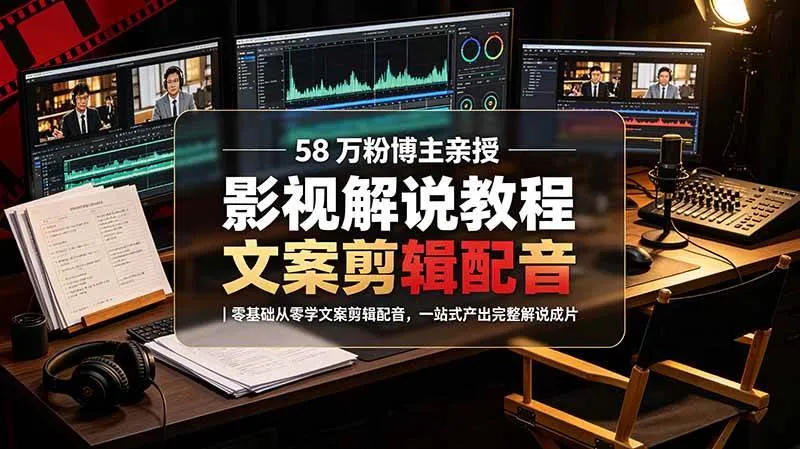 （19160期）58 万粉博主荧幕春秋亲授影视解说教程｜零基础从零学文案剪辑配音，一站式产出完整解说成片-梦帆创业网