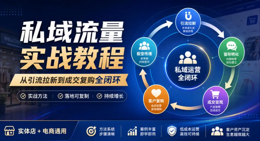私域流量实战教程，从引流拉新到成交复购全闭环，实体店电商通用-梦帆创业网