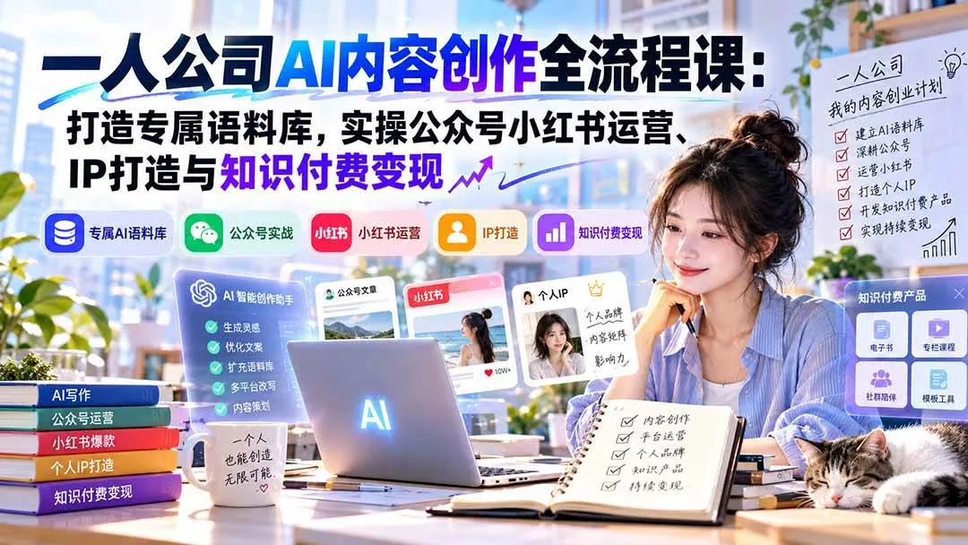 （20866期）一人公司AI内容创作全流程课：打造专属语料库，实操公众号小红书运营、IP打造与知识付费变现方法论-梦帆创业网