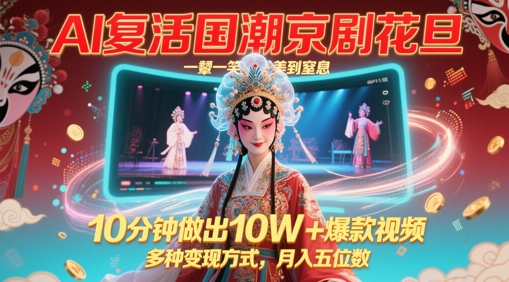 AI复活国潮京剧花旦，一颦一笑美到窒息，10分钟做出10W+爆款视频，多种变现方式，月入五位数-梦帆创业网