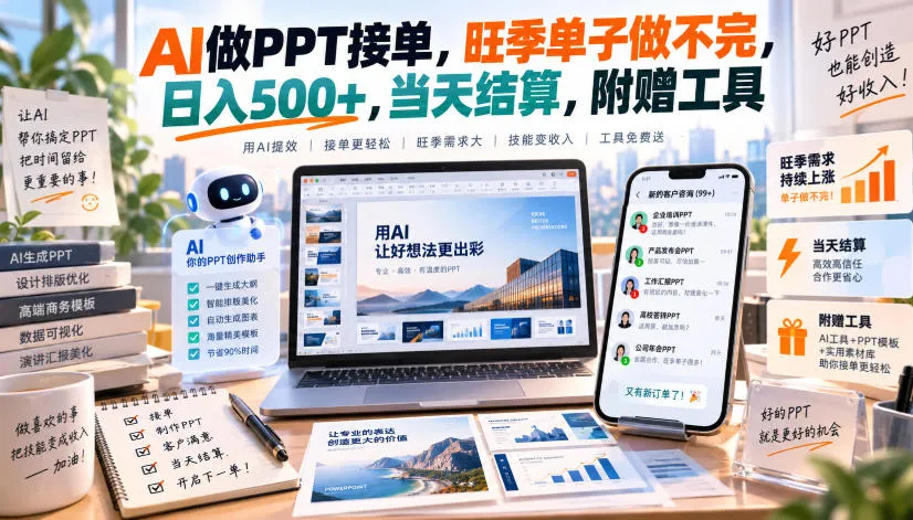 AI做PPT接单，旺季单子做不完，日入500+，当天结算，附赠工具【揭秘】-梦帆创业网
