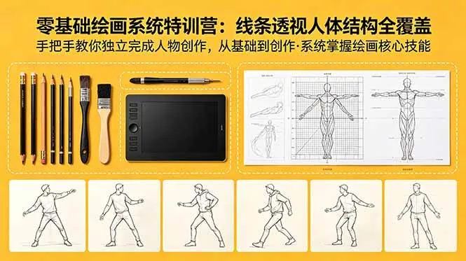 （18615期）零基础绘画系统特训营：线条透视人体结构全覆盖，手把手教你独立完成人物创作-梦帆创业网