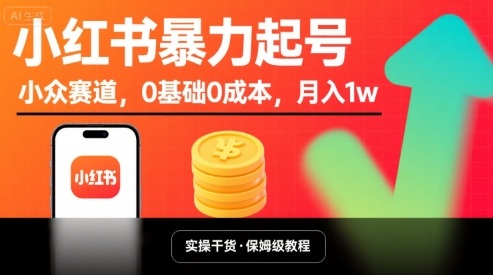 小红书暴力起号，小众赛道，0基础0成本，月入1w-梦帆创业网