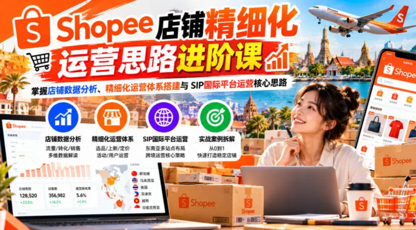 Shopee店铺精细化运营思路进阶课，掌握店铺数据分析、精细化运营体系搭建与SIP国际平台运营核心思路-梦帆创业网