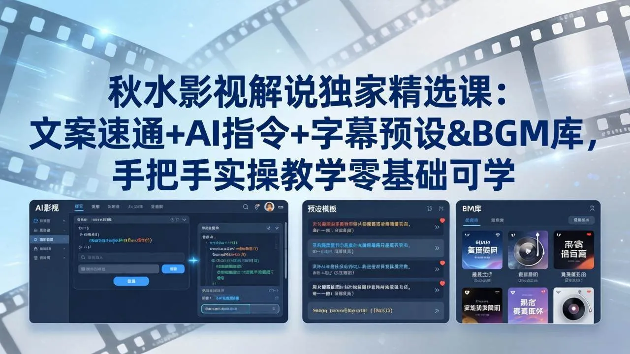 （18080期）秋水影视解说独家精选课：文案速通+AI指令+字幕预设+BGM库，手把手实操教学零基础可学-梦帆创业网
