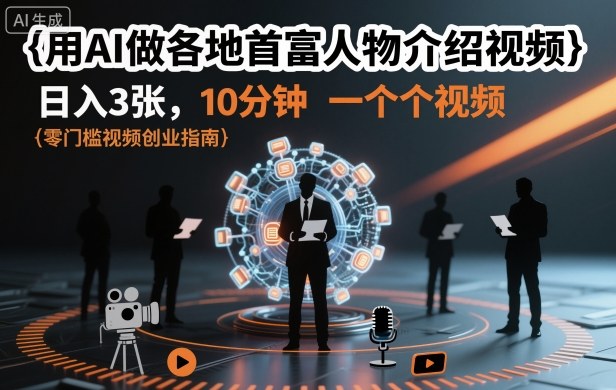 用AI做各地首富人物介绍视频，日入3张，10分钟一个视频-梦帆创业网