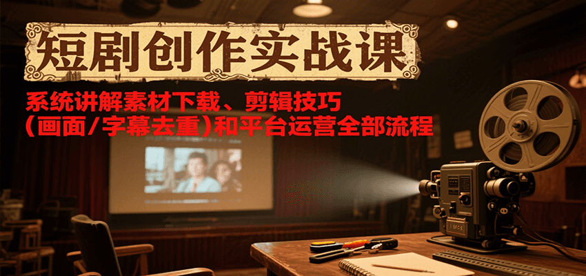 短剧创作实战课，系统讲解素材下载、剪辑技巧（画面/字幕去重）和平台运营全部流程-梦帆创业网