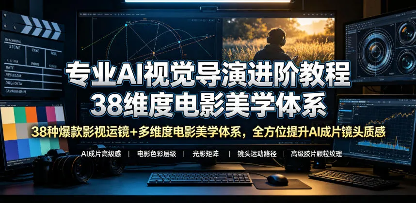 专业AI视觉导演进阶教程，38种爆款影视运镜+多维度电影美学体系，全方位提升AI成片高级感与镜头质感-梦帆创业网