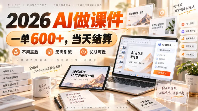 2026 AI做课件，一单600+，当天结算，不用露脸，无需引流，长期可做【揭秘】-梦帆创业网