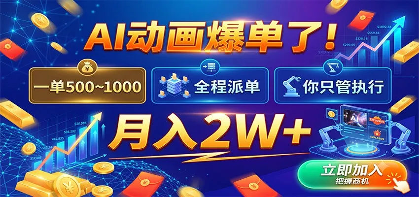 AI动画爆单了！一单500~1000，全程派单，你只管执行，月入2W+-梦帆创业网