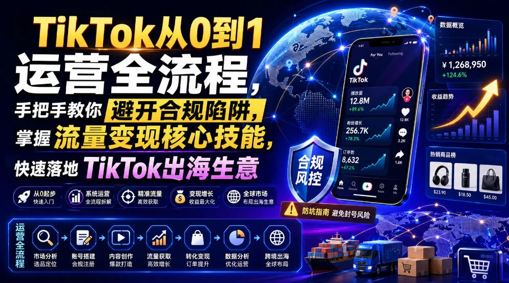 TikTok从0到1运营全流程，手把手教你避开合规陷阱，掌握流量变现核心技能，快速落地TikTok出海生意（更新7月）-梦帆创业网